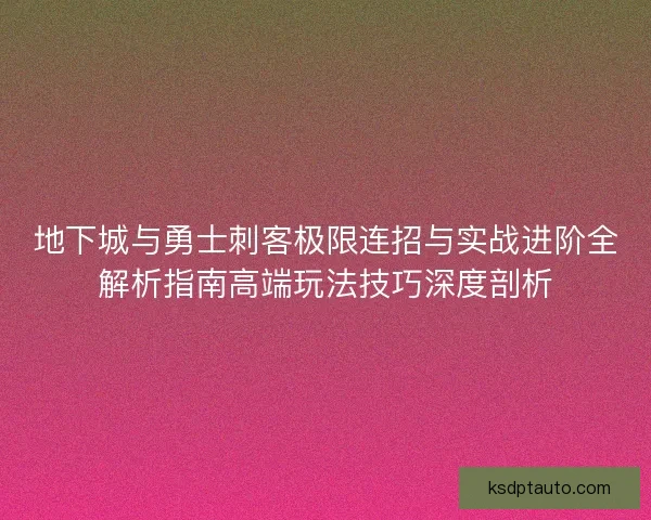 地下城与勇士刺客极限连招与实战进阶全解析指南高端玩法技巧深度剖析